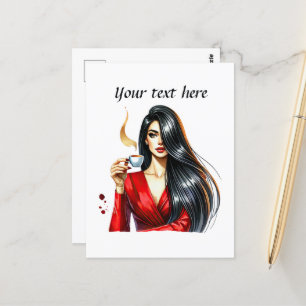 Carte Postale Mignonne femme de café ajouter du texte