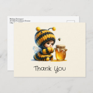 Carte Postale Mignonne fille en costume d'abeille avec Merci de 