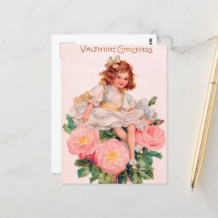 Carte Postale mignonne fille vintage Valentines salutations