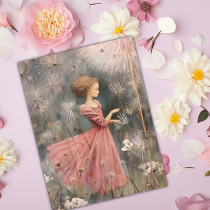 Carte Postale Mignonne fille Whimsical dans un champ de pandelio
