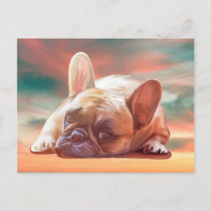 Carte Postale Mignonne French Bulldog Eau Couleur Art Peinture