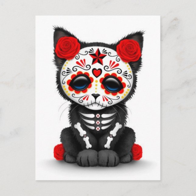 Carte Postale Mignonne Journée Rouge du chat Kitten Mort, blanc (Devant)