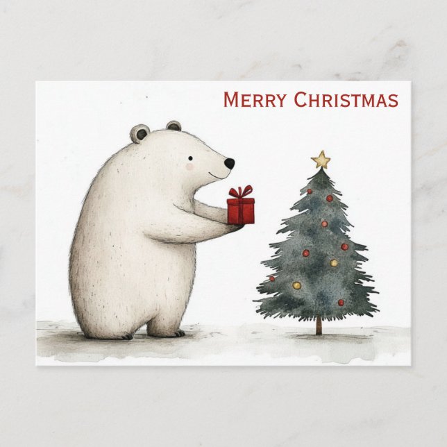 Carte Postale Mignonne Joyeux Ours Polaire de Noël Whimsical (Devant)