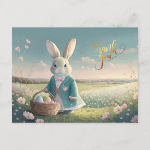 Carte Postale Mignonne lapin de Pâques en petite veste bleue