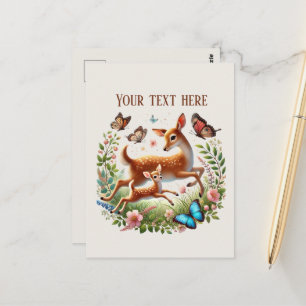 Carte Postale Mignonne Maman bébé cerf ajouter du texte 