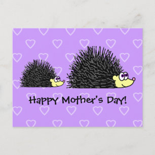 Carte postale Mignonne Maman et Bébé Hérisson Fête