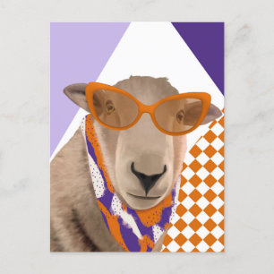 Carte Postale Mignonne Mouton Avec Lunettes