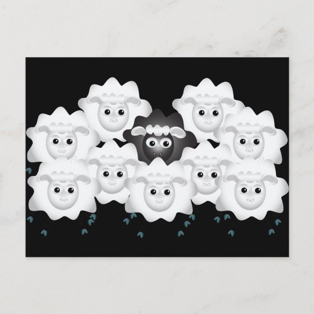 Carte Postale Mignonne mouton noir de la famille (Devant)