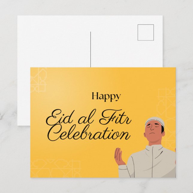 Carte postale mignonne Muslim Boy and Girl Eid Mou (Devant / Derrière)