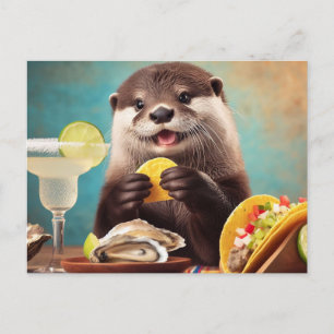 Carte Postale Mignonne Otter drôle avec Osyster Tacos et Margari