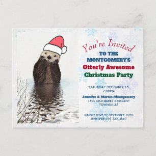 Carte Postale Mignonne Otter portant un chapeau de Noël fête