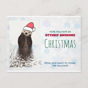 Carte Postale Mignonne Otter portant un chapeau de Noël Salutati