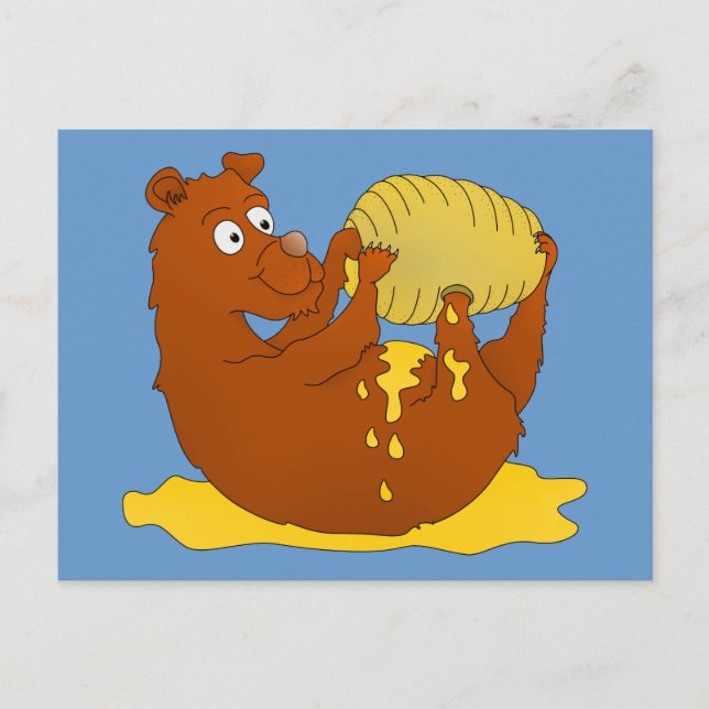 Carte Postale Mignonne Ours Cartoon Manger Du Miel (Devant)