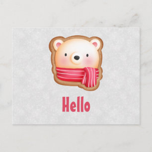 Carte Postale Mignonne Ours Face Rouge Écharpe & Cheeks Rosy Bon