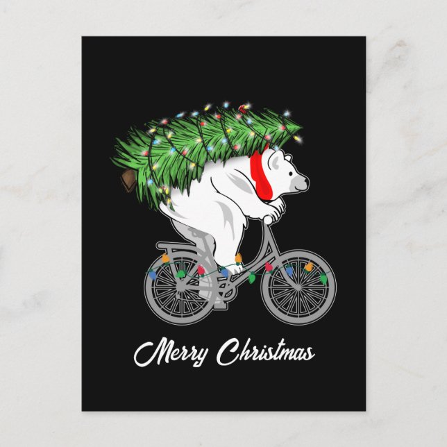 Carte Postale Mignonne Ours Portant Un Cadeau Arbre De Noël Pour (Devant)