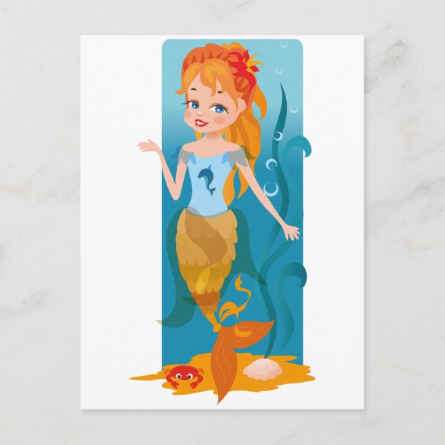 Carte Postale Mignonne petite sirène aux cheveux rouges et aux y (Devant)
