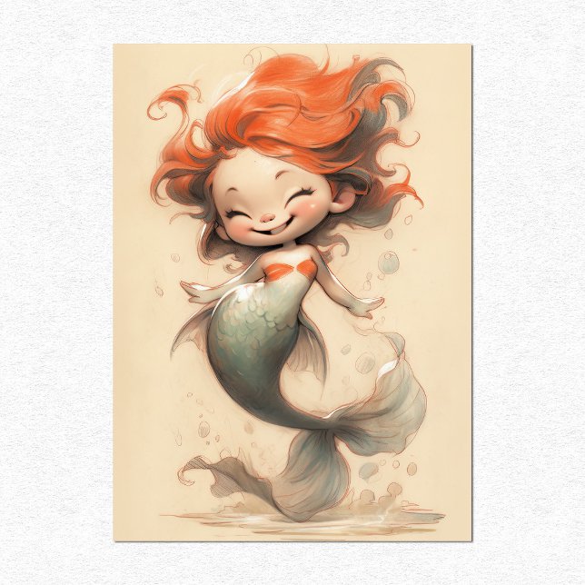 Carte Postale Mignonne Petite Sirène, Croquis (Créateur téléchargé)