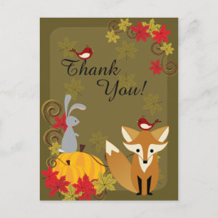 Carte Postale Mignonne renard et boisés Animaux Merci d'automne