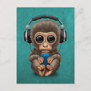 Carte Postale Mignonne Singe Bébé Avec Téléphone Portable Portan