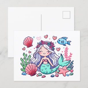 Carte Postale Mignonne sirène de dessin