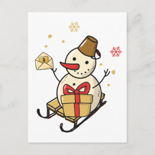 Carte Postale Mignonne Snowman Sur Un Motoneige