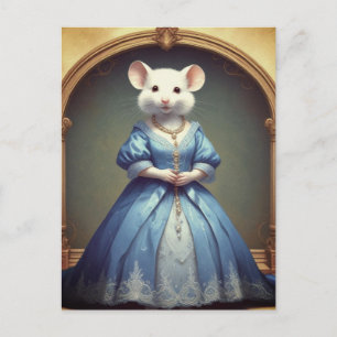 Carte Postale Mignonne Souris Blanche Porte Robe Bleue