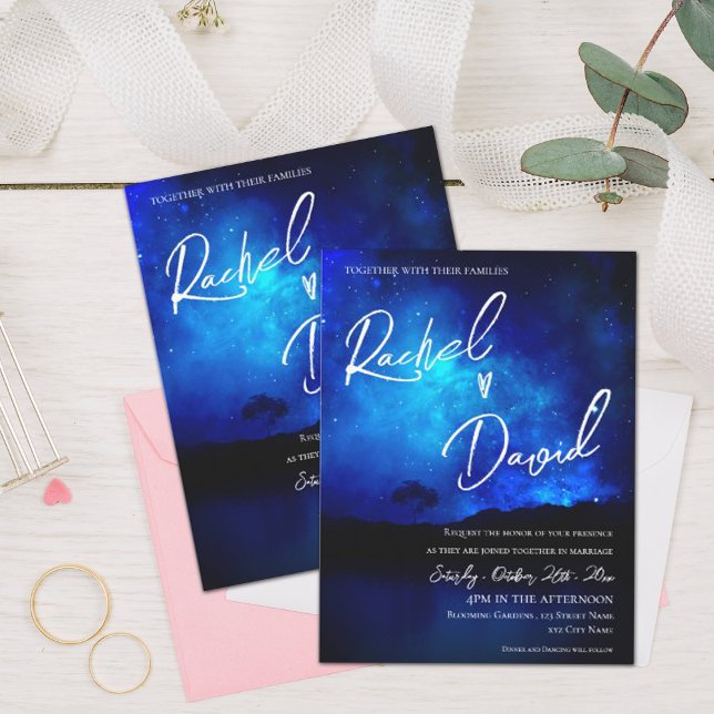 Carte Postale Mignonne Sous les étoiles Mariage de typographie d (Cute Under the Stars Night Sky Typography Wedding Invitation Postcard)
