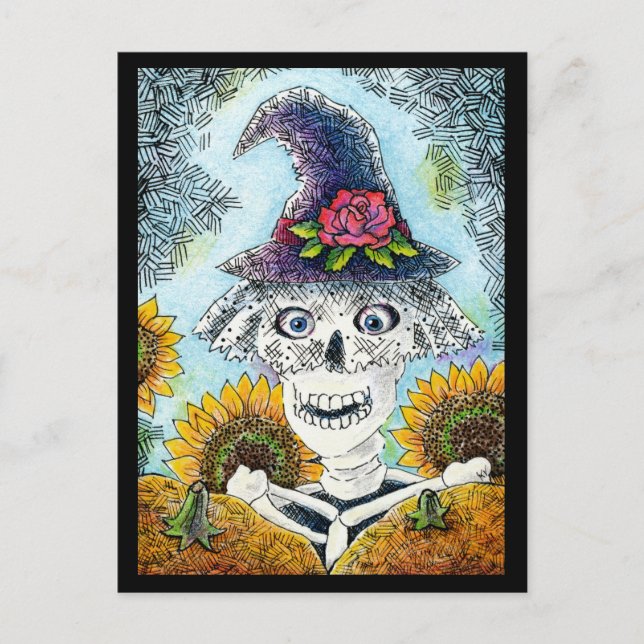 Carte postale mignonne Squelette Sorcière Hallowee (Devant)