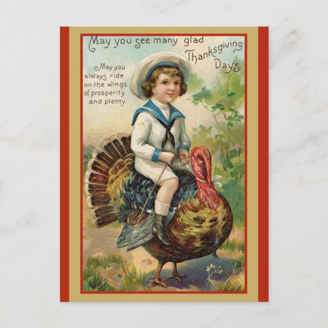 Carte Postale Mignonne Turquie Vintage Thanksgiving (Devant)