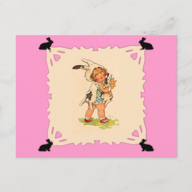 Carte Postale Mignonne Vintage fille lapin (Devant)