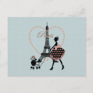 Carte Postale Mignonne vintage fille romantique silhouette march