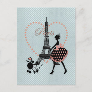 Carte Postale Mignonne vintage fille romantique silhouette march