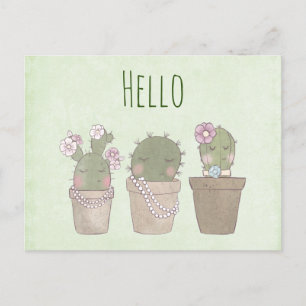 Carte Postale Mignonnes Filles Cactus Portant Des Bijoux - Bonjo