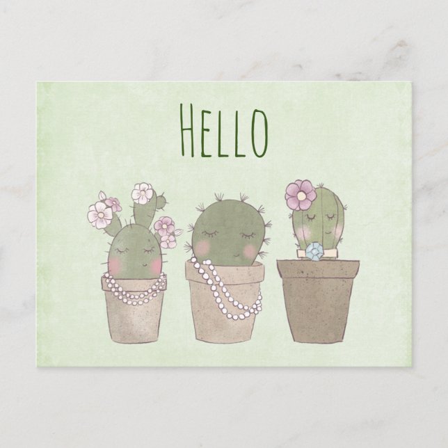 Carte Postale Mignonnes Filles Cactus Portant Des Bijoux - Bonjo (Devant)