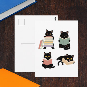 Carte Postale Mignons chats noirs bibliophiles de lecture