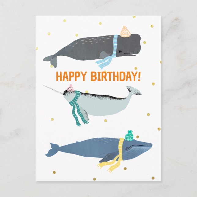 Carte Postale Mignons foulards de baleine Hiver Anniversaire des (Devant)