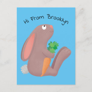 Carte Postale Mignons lapin lapin lapin assis avec dessin de car