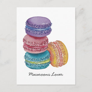 Carte Postale Mignons macarons arc-en-ciel en aquarelle
