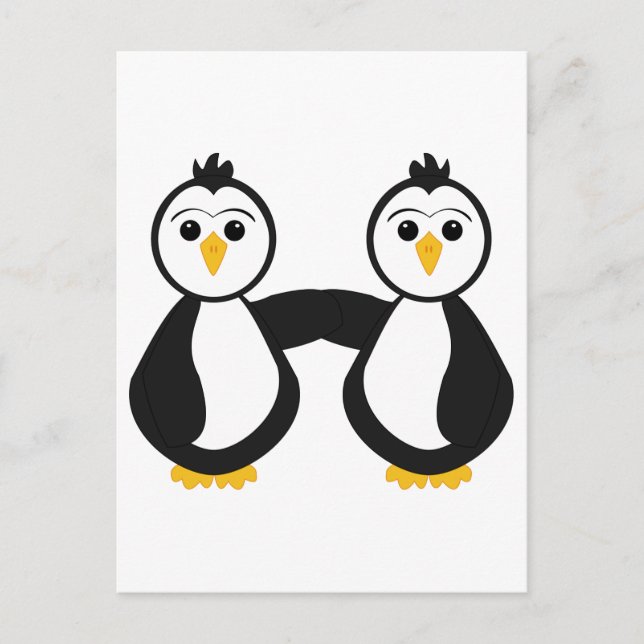 Carte Postale Mignons Penguins tenant Les Mains (Devant)