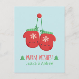 Carte Postale Mignons Vœux Chaleureux Gants de Noël Couple