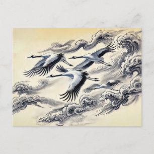 Carte Postale Migration de grues au-dessus des montagnes, peintu