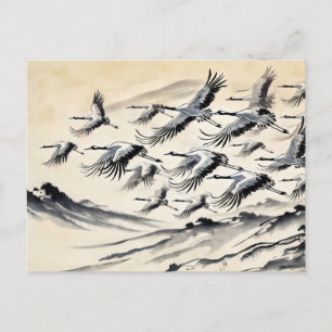Carte Postale Migration des grues au-dessus des montagnes Peintu