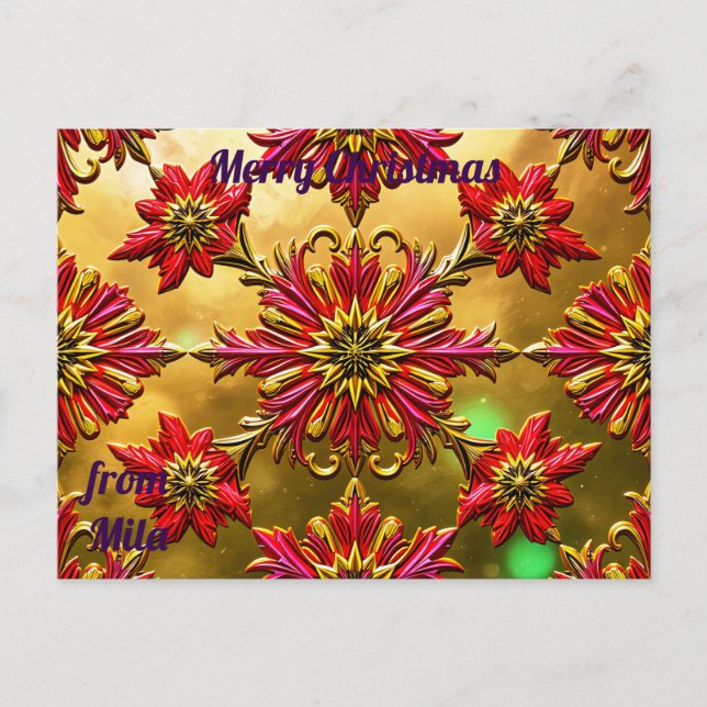 Carte Postale MILA ~ NOËL ~ motif fleur 3D ~ (Devant)