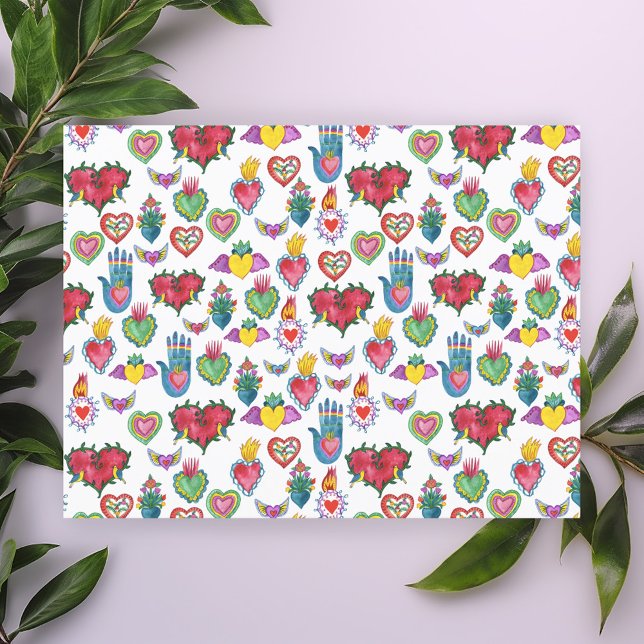 Carte Postale Milagros Flaming Hearts Aquarelle Valentine Love (Milagros Flaming Hearts Watercolor Valentine Love Galentine Pattern Postcard)