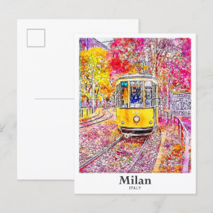 Carte Postale Milan Italie Aquarelle Voyage Main tirée