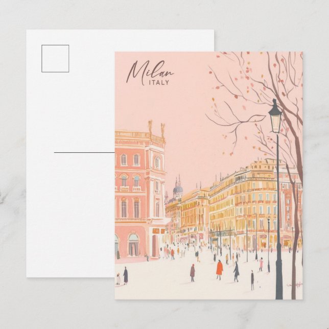 Carte Postale Milan Italie Gouache Peinture Illustration Voyage (Devant / Derrière)