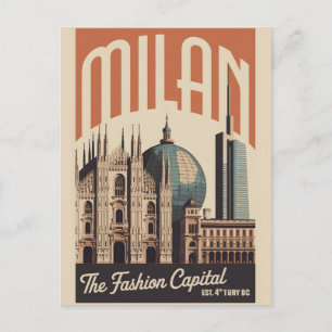 Carte Postale Milan Italie Rétro Skyline Paysage Urbain Voyage