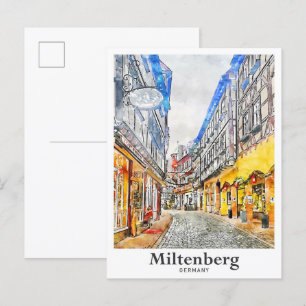 Carte Postale Miltenberg Allemagne Voyage Aquarelle main tirée
