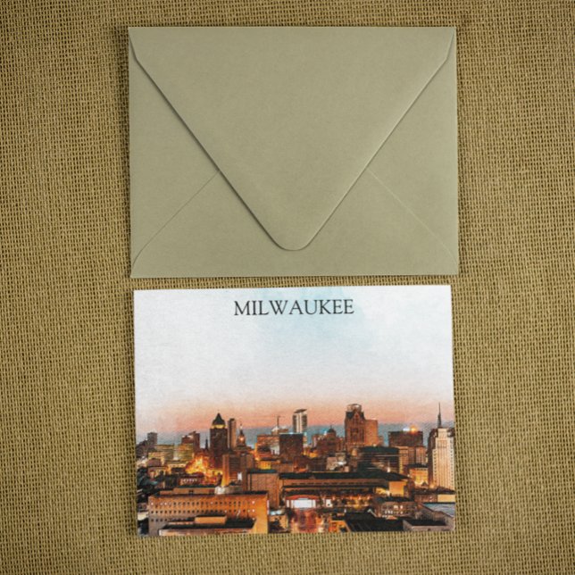 Carte Postale Milwaukee Wisconsin Skyline By Night Arwork (milwaukee skyline by night postcard)