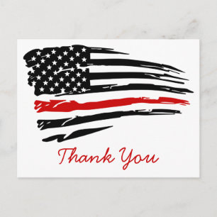 Carte Postale Mince Red Line Pompier Service d'incendie Merci